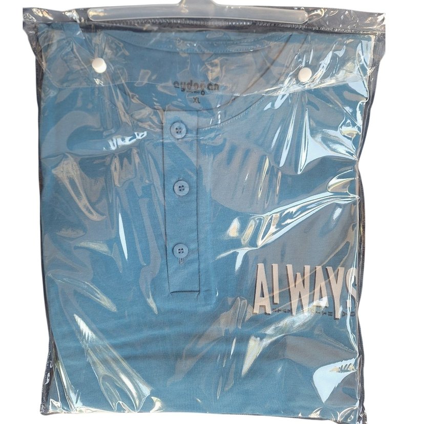 Pamuk Kısa Kol Mavi Erkek Pijama Takımı - Görsel 3