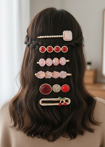 Boncuklu Çok Renkli Bohem Saç Tokaları - Görsel 5