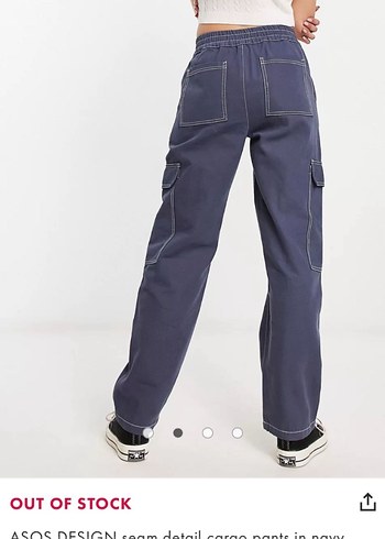 ASOS Tasarım Lacivert Dikiş Detaylı Kargo Pantolon - Görsel 2