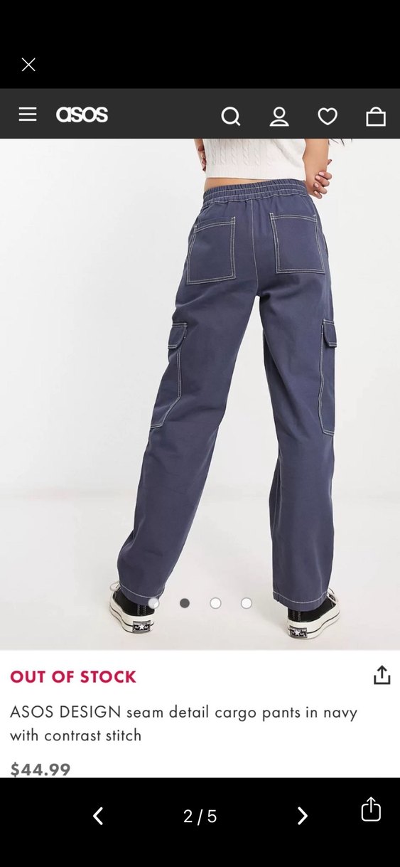 ASOS Tasarım Lacivert Dikiş Detaylı Kargo Pantolon - Görsel 2