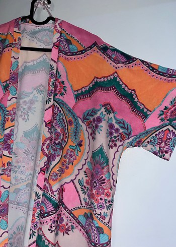 Bohem Çok Renkli Uzun Desenli Kimono - Görsel 2