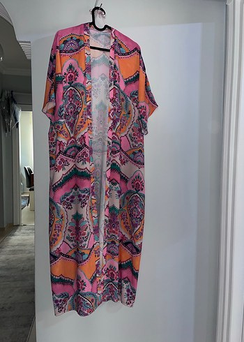 Bohem Çok Renkli Uzun Desenli Kimono - Görsel 3