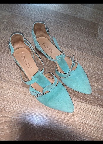 Bueno shoes Turkuaz Süet Tokalı Kadın Topuklu Ayakkabı