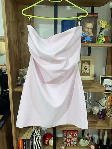 m Beden Zara straplez elbise (toz pembe)