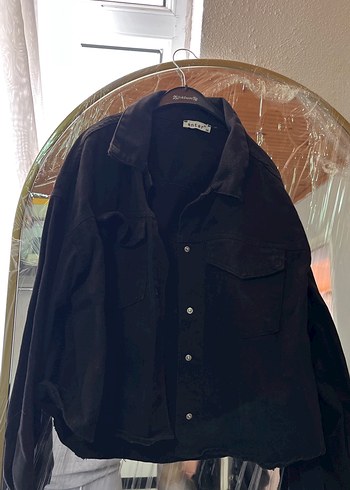Düğmeli Siyah Kadın Denim Ceket