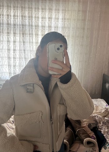 Beyaz Deri Kemerli Kadın Ceket - Görsel 2