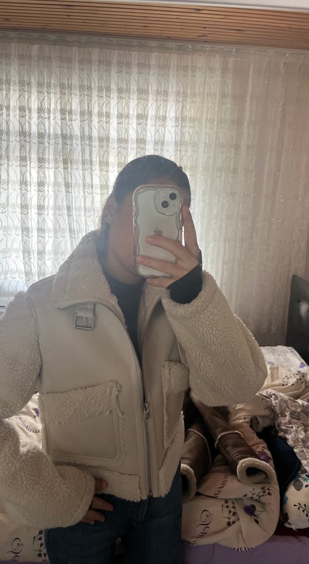 Beyaz Deri Kemerli Kadın Ceket - Görsel 2