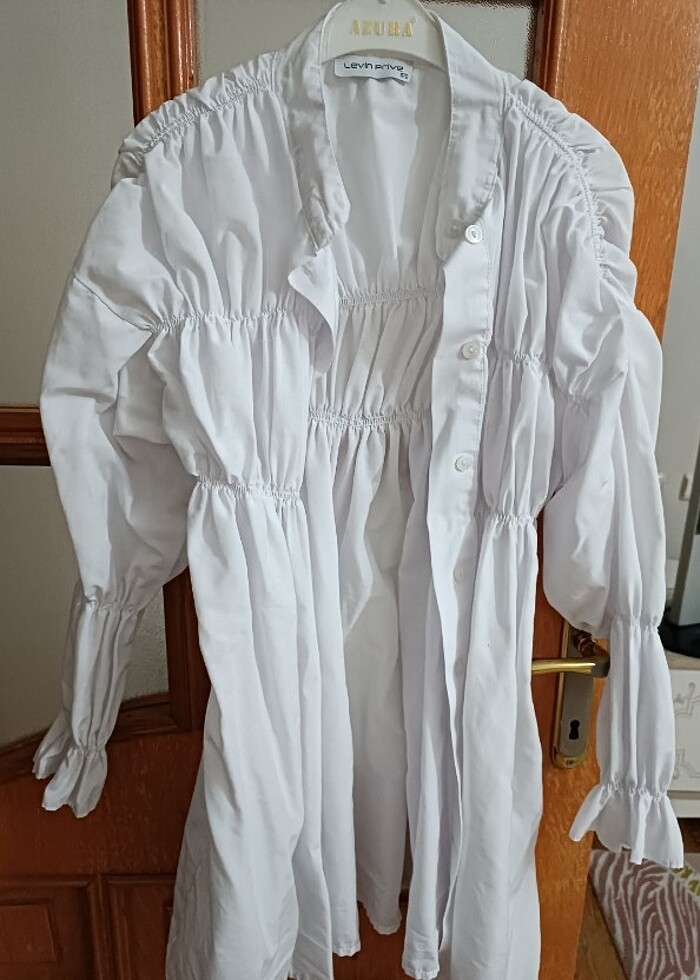 Büzgü lastikli gomlek - Görsel 4