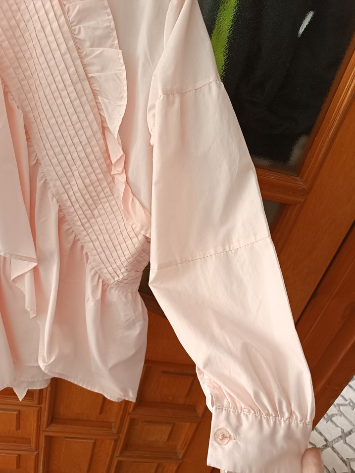 Pembe Fırfırlı Keten  Gömlek - Görsel 2