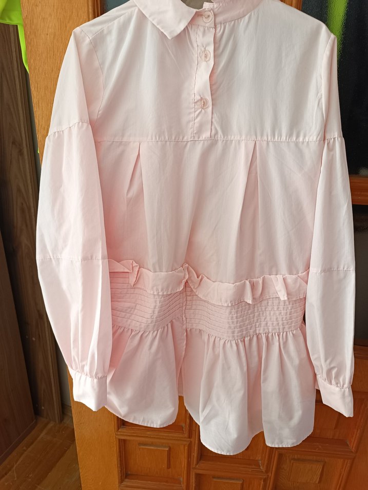 Pembe Fırfırlı Keten  Gömlek - Görsel 4