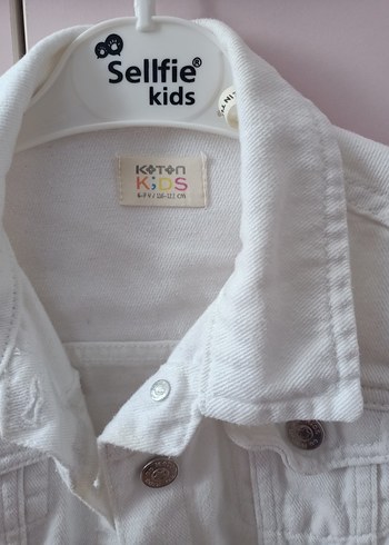 Beyaz Düğmeli Kız çocuk Denim Ceket - Görsel 3