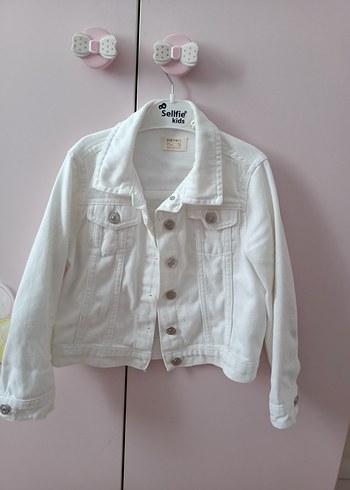 Beyaz Düğmeli Kız çocuk Denim Ceket - Görsel 2
