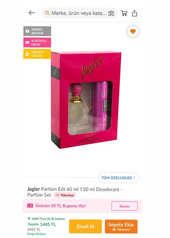 Jagler Kadın Parfümü 60 ml ve Deodorant 150 ml Set