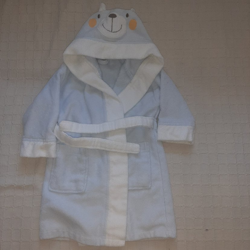 Kapüşonlu Erkek Çocuk Bornoz - Gri Beyaz - Görsel 2