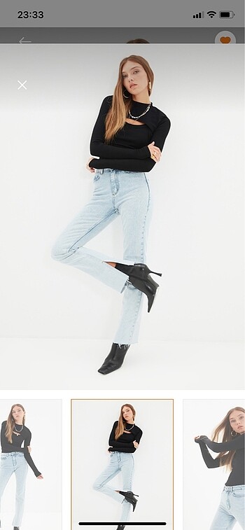 TRENDYOLMİLLA Mavi Yırtmaçlı Yüksek Bel Slim Flare Jeans