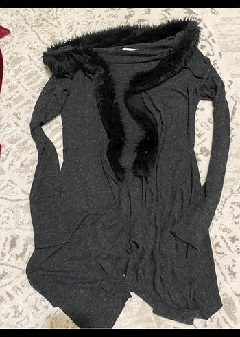 Y-London Peluş Detaylı Uzun Gri Kadın Hırka Y-LONDON L