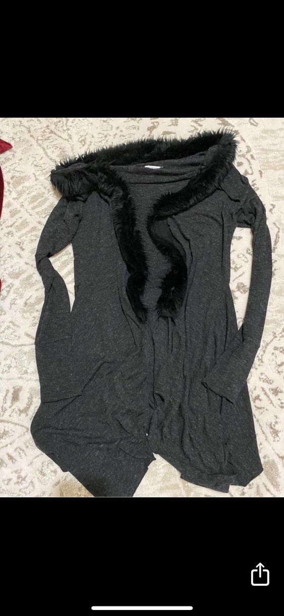 Peluş Detaylı Uzun Gri Kadın Hırka Y-LONDON L - Görsel 5