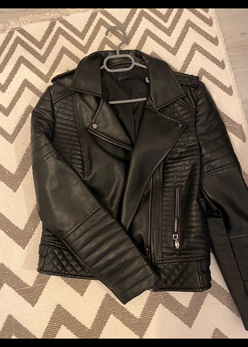 Kadın Siyah Deri Biker Ceket Ekol 42