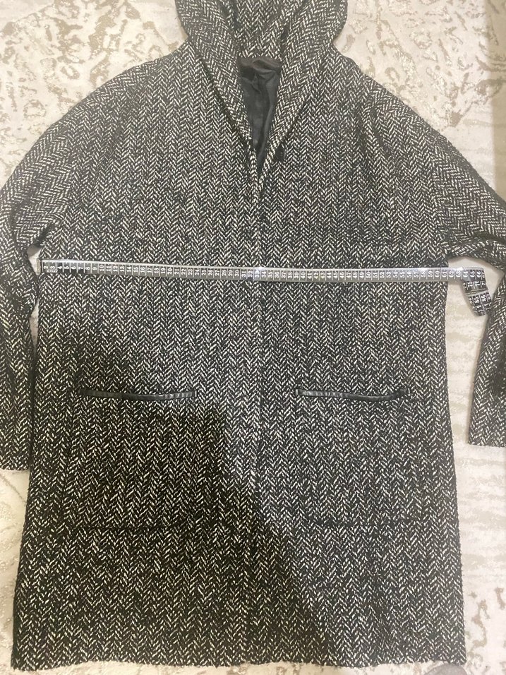 Kapüşonlu gri desenli kaban xl - Görsel 2