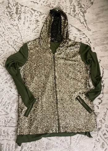 Kapüşonlu Payetli fermuarlı hırka L - Görsel 3