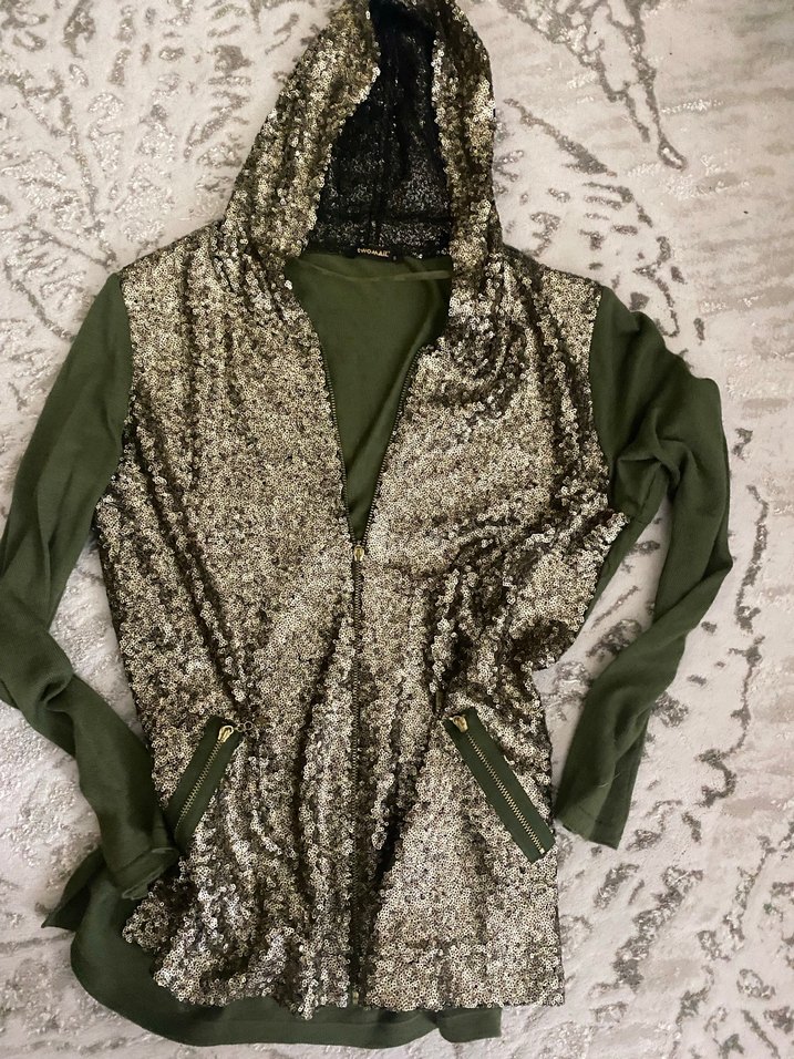 Kapüşonlu Payetli fermuarlı hırka L - Görsel 2