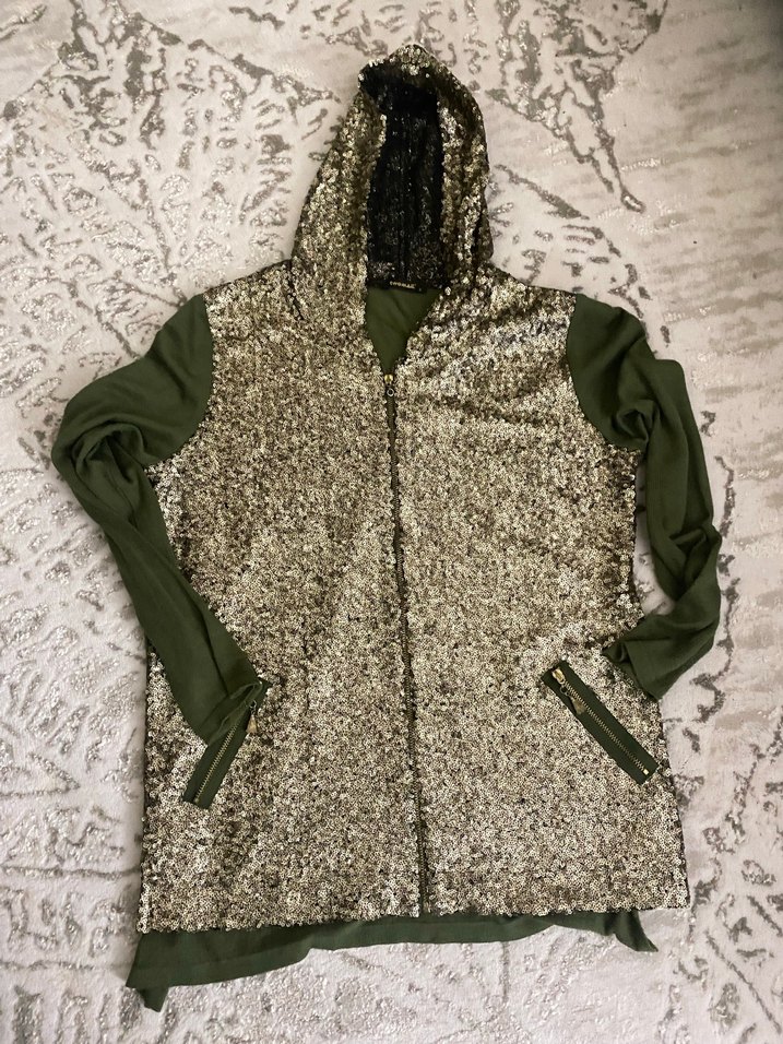 Kapüşonlu Payetli fermuarlı hırka L - Görsel 3