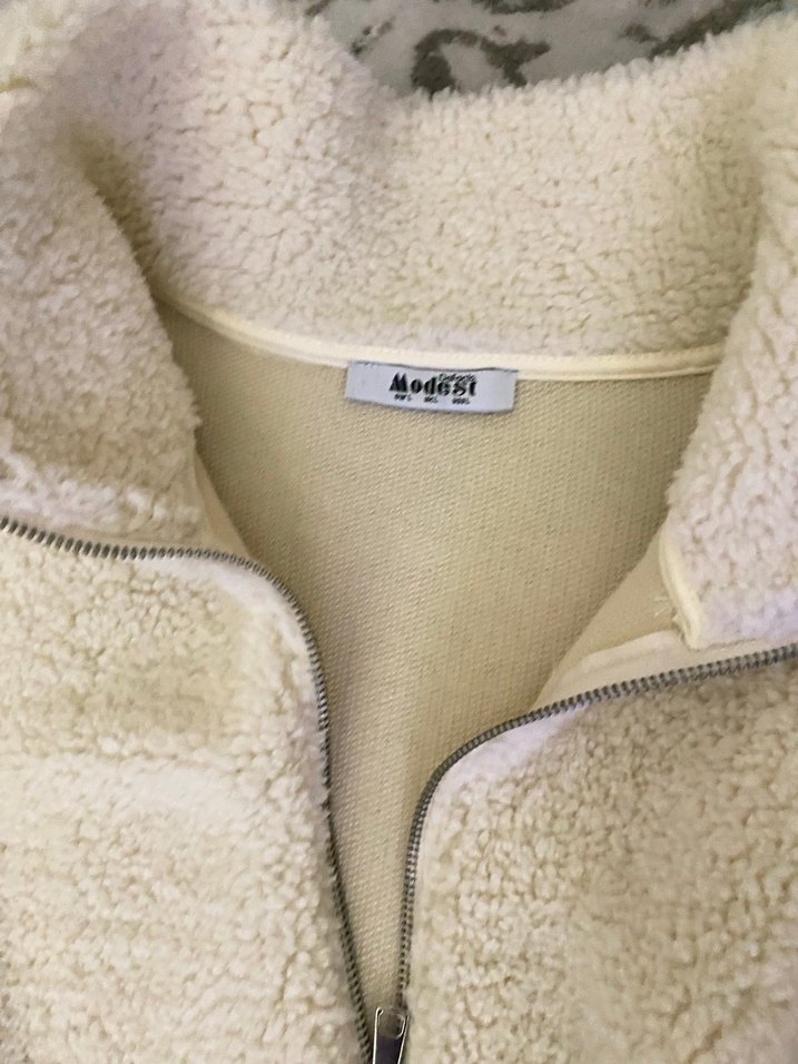 Beyaz Peluş Fermuarlı Kadın Ceket DeFacto L - Görsel 2