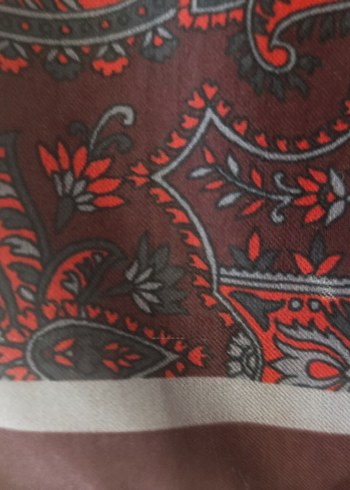 acı kahve ve kırmızı etnik desen şal - Görsel 5