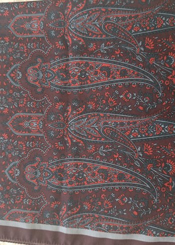 acı kahve ve kırmızı etnik desen şal - Görsel 4