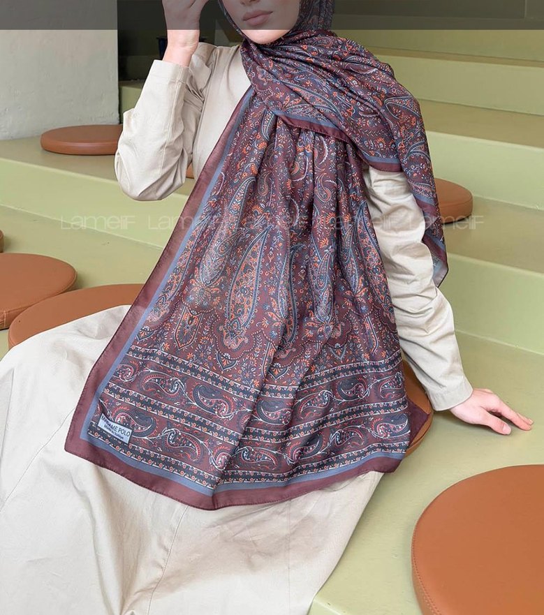 acı kahve ve kırmızı etnik desen şal - Görsel 2