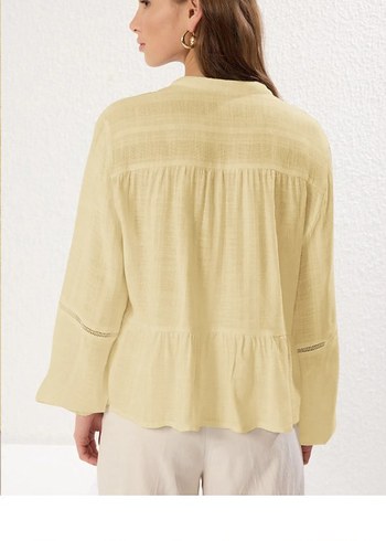 Bej Bohem V Yaka Keten Gömlek - Görsel 4