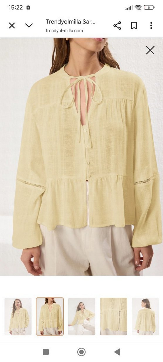 Bej Bohem V Yaka Keten Gömlek - Görsel 2