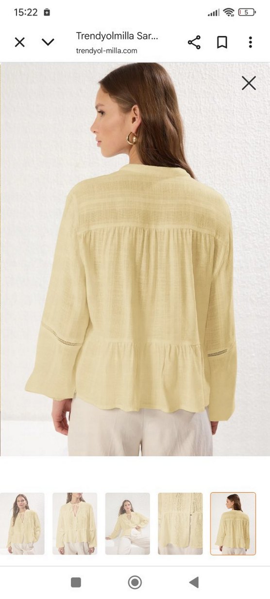 Bej Bohem V Yaka Keten Gömlek - Görsel 4