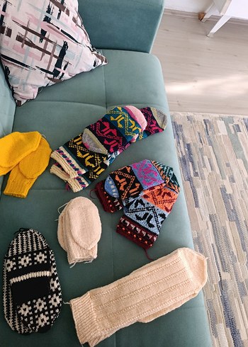 Renkli El Örgüsü Çoraplar çeyiz seti patik - Görsel 6