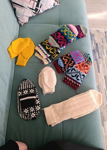 Renkli El Örgüsü Çoraplar çeyiz seti patik - Görsel 3