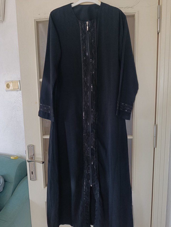 Nakışlı Siyah Uzun Kollu Kadın Elbise ferace - Görsel 3