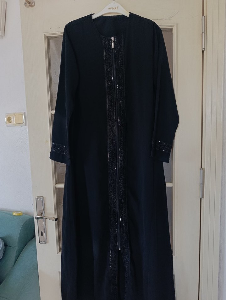 Nakışlı Siyah Uzun Kollu Kadın Elbise ferace - Görsel 4