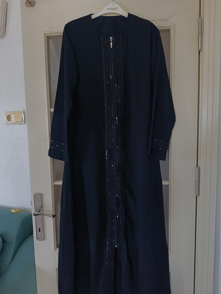 Nakışlı Siyah Uzun Kollu Kadın Elbise ferace - Görsel 2