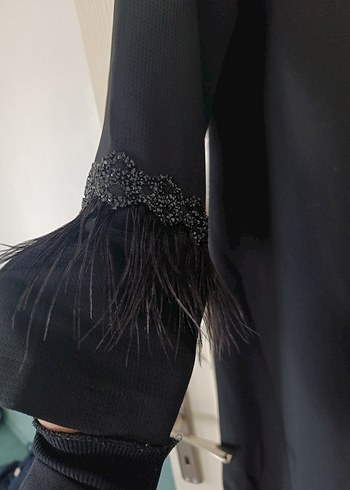 Siyah Uzun püskül detay ferace şık - Görsel 4