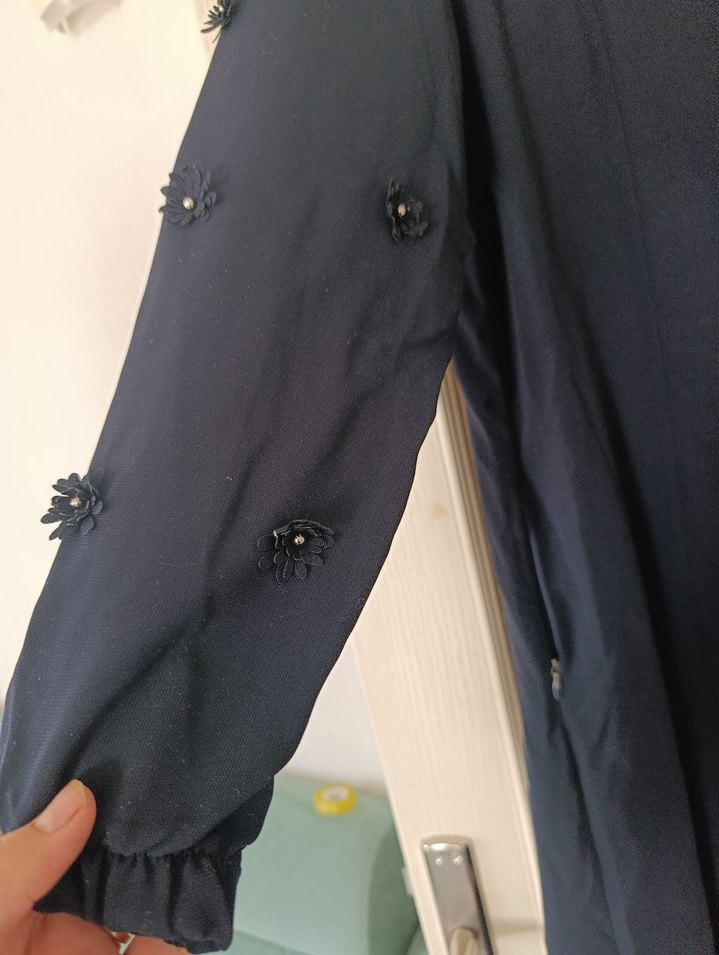 Düğmeli Lacivert Kadın Uzun Kaban ferace - Görsel 2