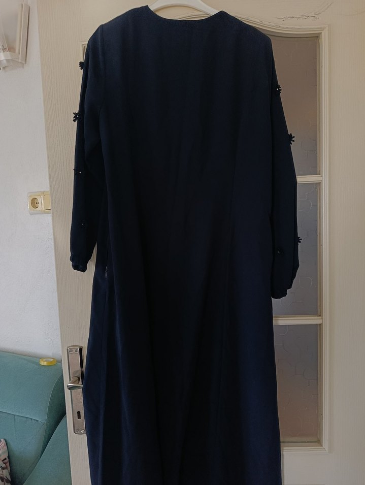 Düğmeli Lacivert Kadın Uzun Kaban ferace - Görsel 5