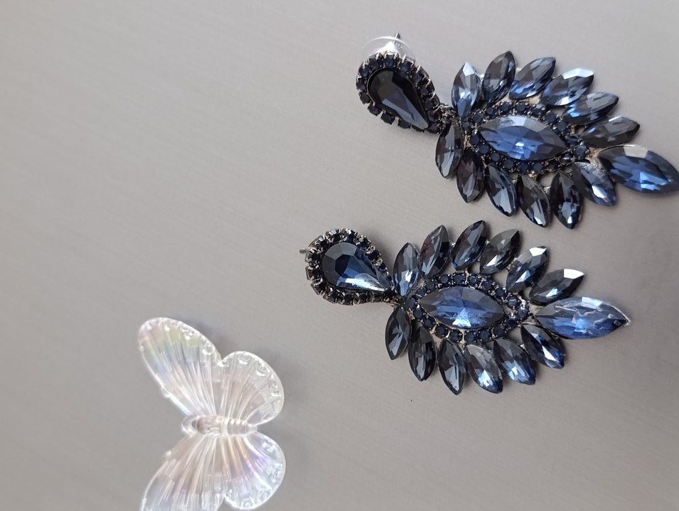 Mavi İşlemeli Mini Payetli gelin kına küpesi - Görsel 2