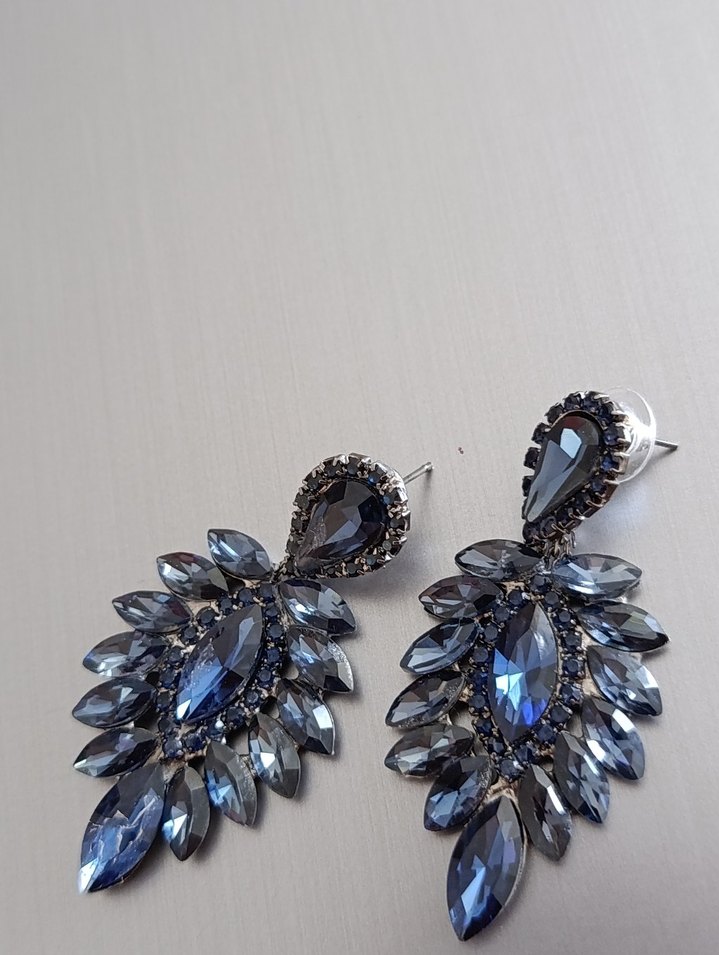 Mavi İşlemeli Mini Payetli gelin kına küpesi - Görsel 3