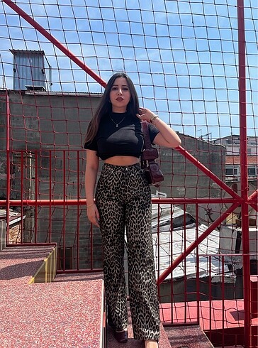 Zara Leopar desenli jean pantolon