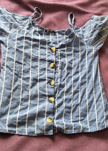 Kızlar İçin Düğmeli Kısa Kollu Denim Bluz