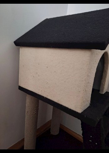 Beyaz ve Siyah Kedi Evi ve Tırmanma Alanı - Görsel 2