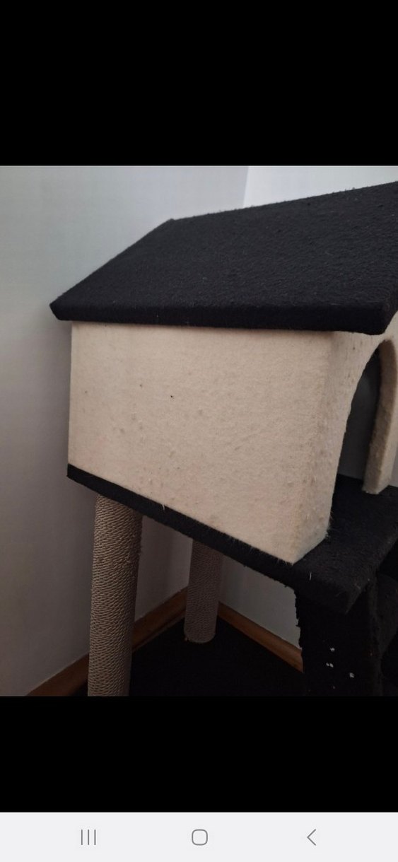 Beyaz ve Siyah Kedi Evi ve Tırmanma Alanı - Görsel 2