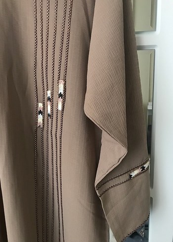 Bej Nakışlı Uzun Bohem V Yaka Tunik - Görsel 3