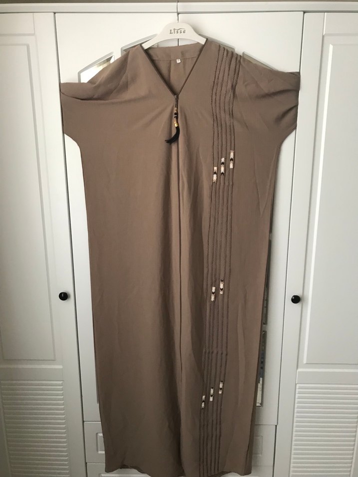 Bej Nakışlı Uzun Bohem V Yaka Tunik - Görsel 2