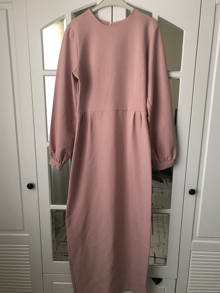 Drapeli Bej Midi Keten Uzun Elbise - Görsel 2